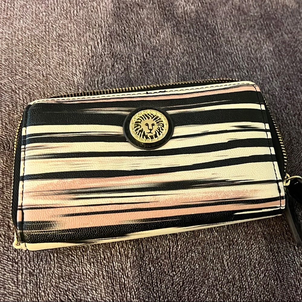 Anne Klein Striped Black and Beige Wallet 7 X 4